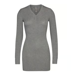 SKIMS Sleep Henley Dress Heather Grey Lounge Dress Size S